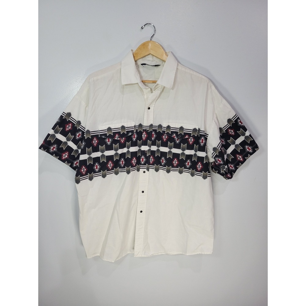 Brooks & Dunn Panhandle Slim Mens XL White Aztec Geometric Western Snap Shirt